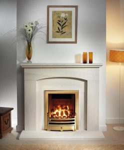 Cartmel Fireplace Suite In Portuguese Limestone With Bauhaus Fire