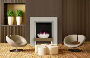 Alto Fireplace Suite in Cool White Finish with Light Oak Veneered MDF Shelf