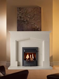 Coniston Fireplace Suite in Perla Marble with Clevedon Black and Open Fronted Gas Fire