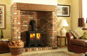 Firefox 12 boiler stove with bespoke brick-built fireplace