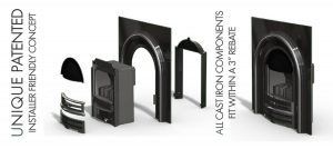Unique, patented, installer-friendly concept - all cast iron components fit within a 3" rebate