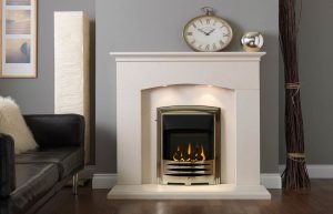 Helmsley 48" Fireplace Suite in Satin Beige Micro Marble